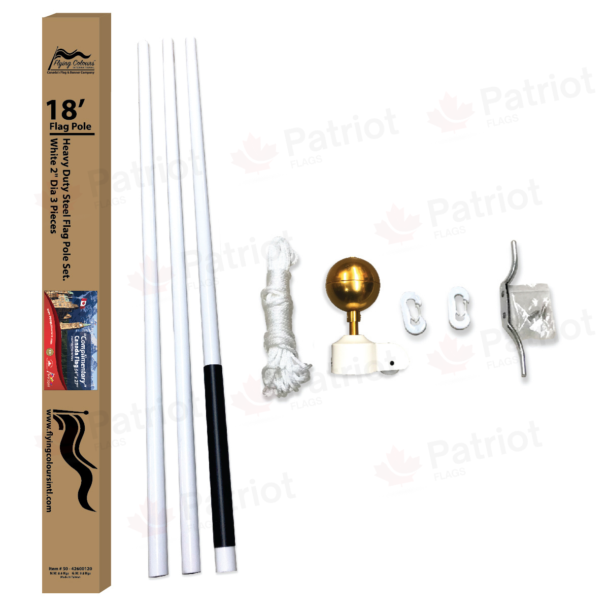 Heavy Duty White Flagpole - 18'